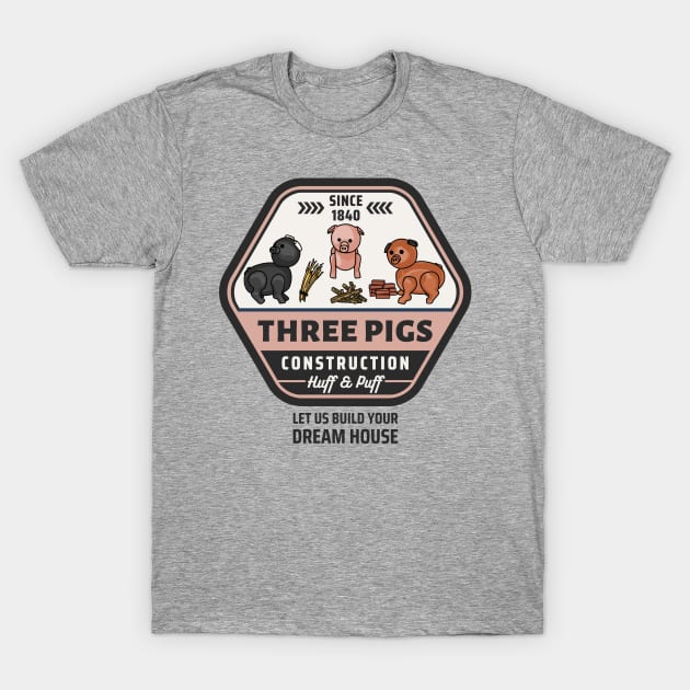 Three Pigs Construction Co. Logo T-Shirt by Slightly Unhinged